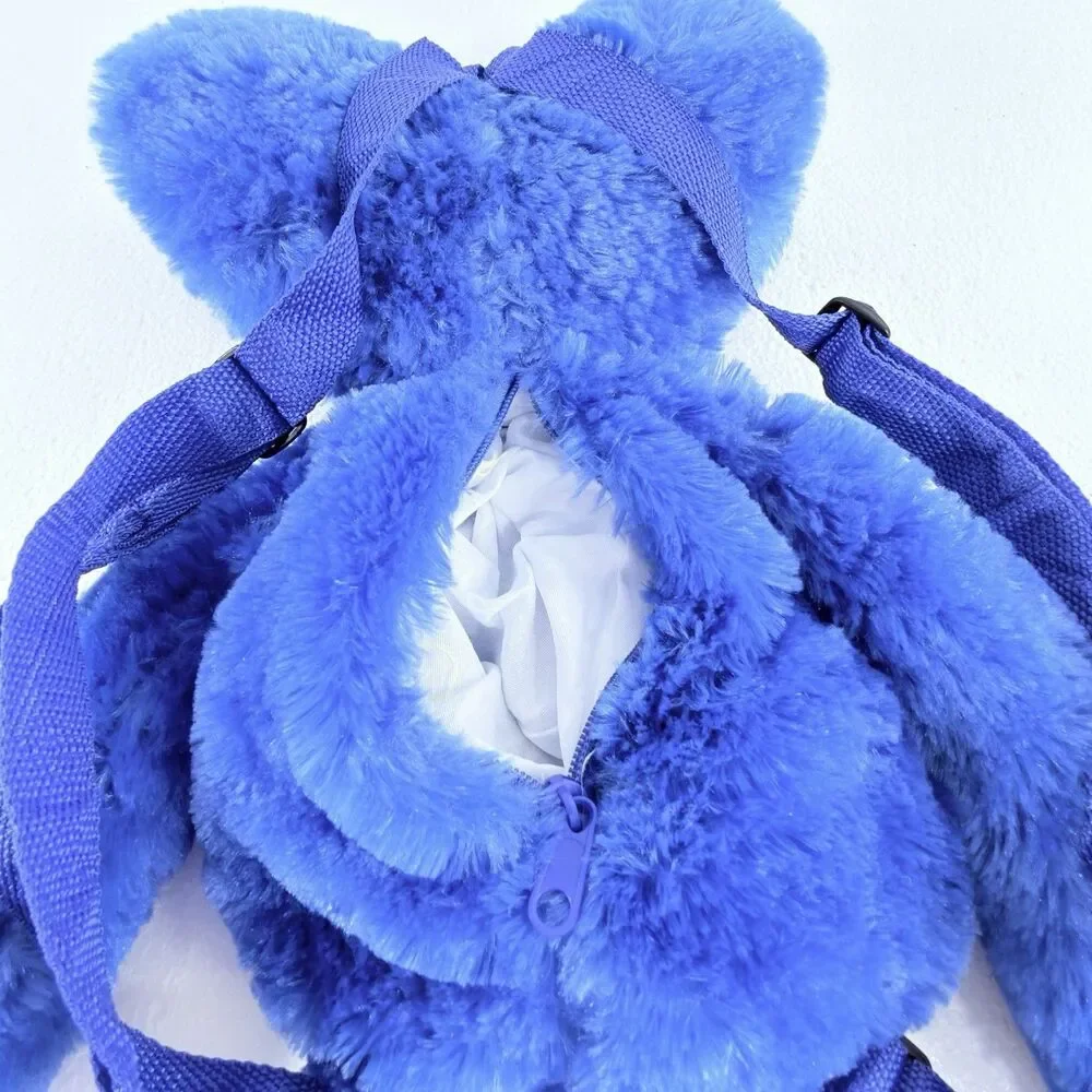 Poppy Playtime Huggy Wuggy Blue Plush Character Backpack Bag Toy Zipper Back